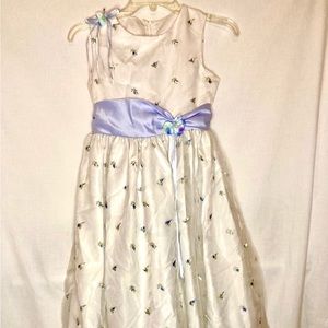 Girls Party Dress White with Lavender Flowers Sleeveless Size 10 Rare Editions